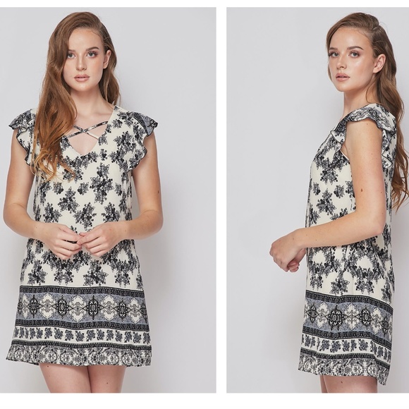 Teeze Me Spring Summer Floral Short Sleeves Black & White Dress Women's Size XS - Picture 1 of 6